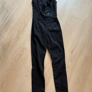 3x1 Black Lace-Up Jumpsuit